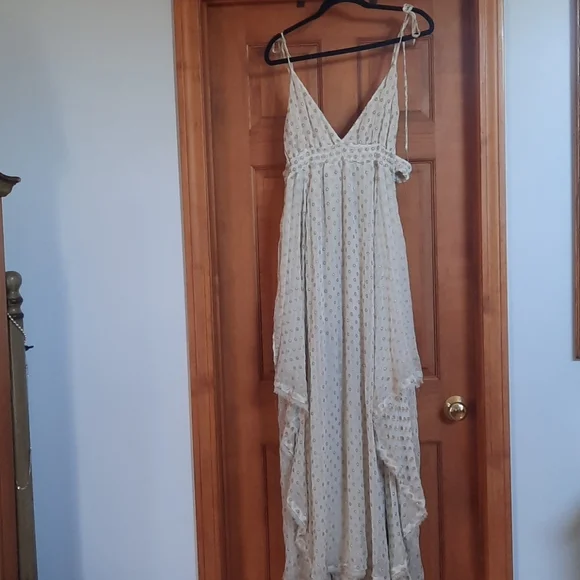 Free People. Meredith Cream and Tan Maxi Dress - Picture 6 of 9
